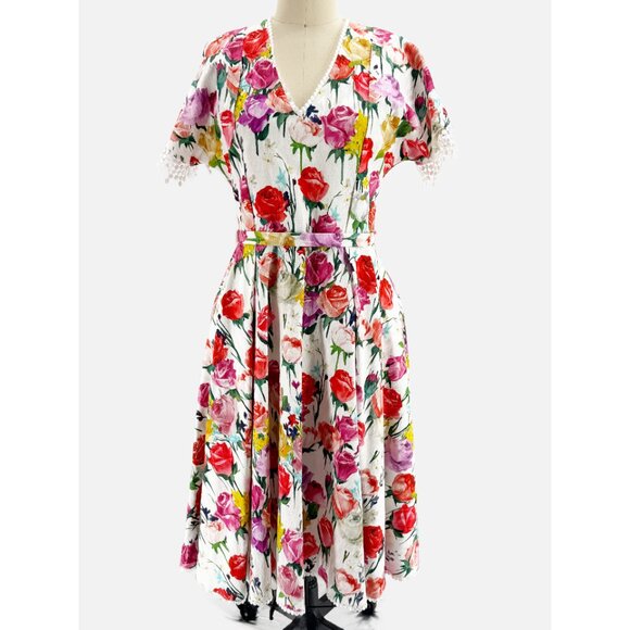 Figue Floral & Lace Trim Tea Dress 6 - Picture 1 of 14